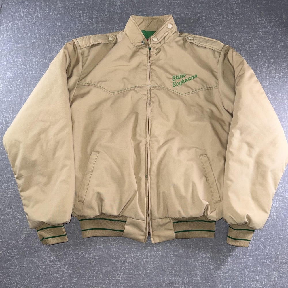 Vintage Swingster Jacket Mens LT Beige Canvas Stine Soybeans Bomber USA Workwear